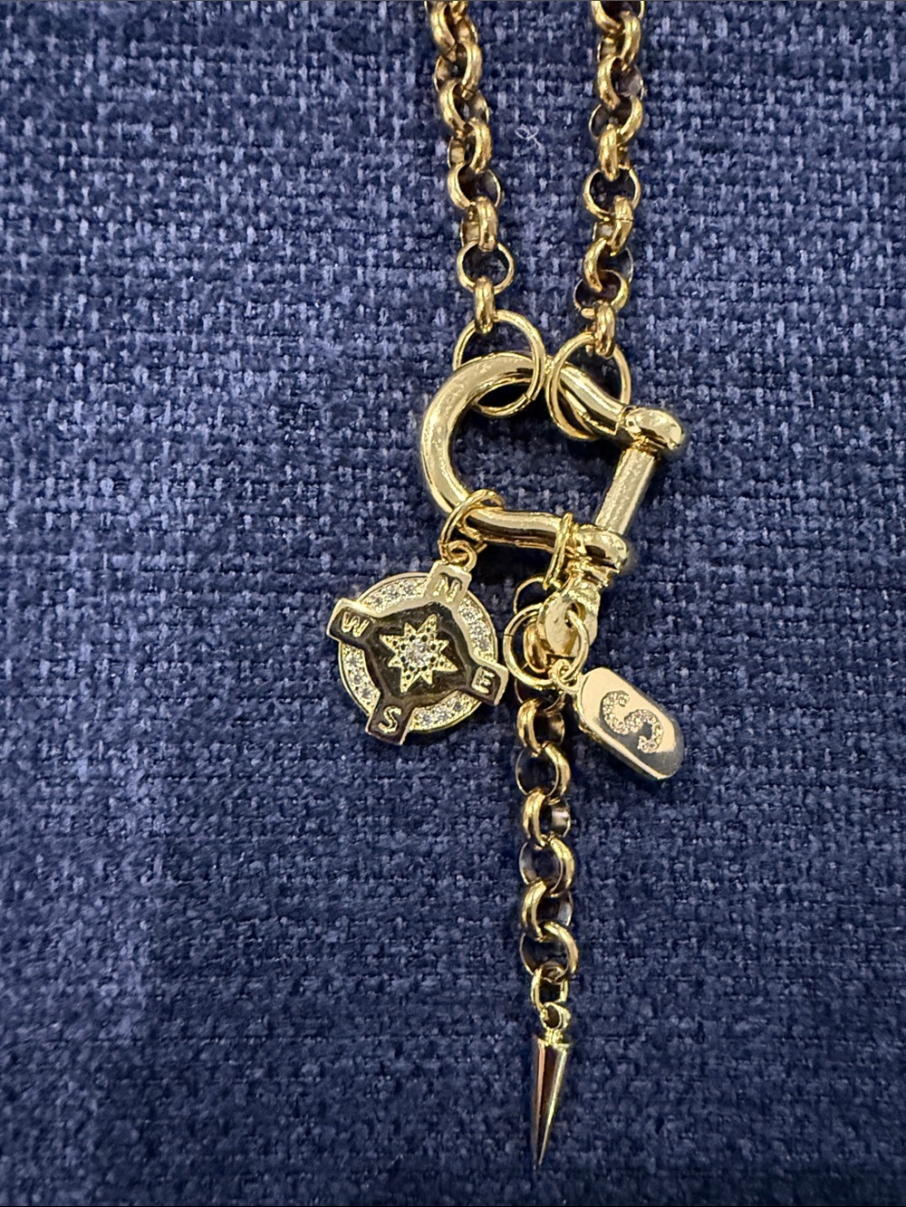 Gold Compass Charm Toggle Necklace - Women’s Fashion Jewelry with “S” initial